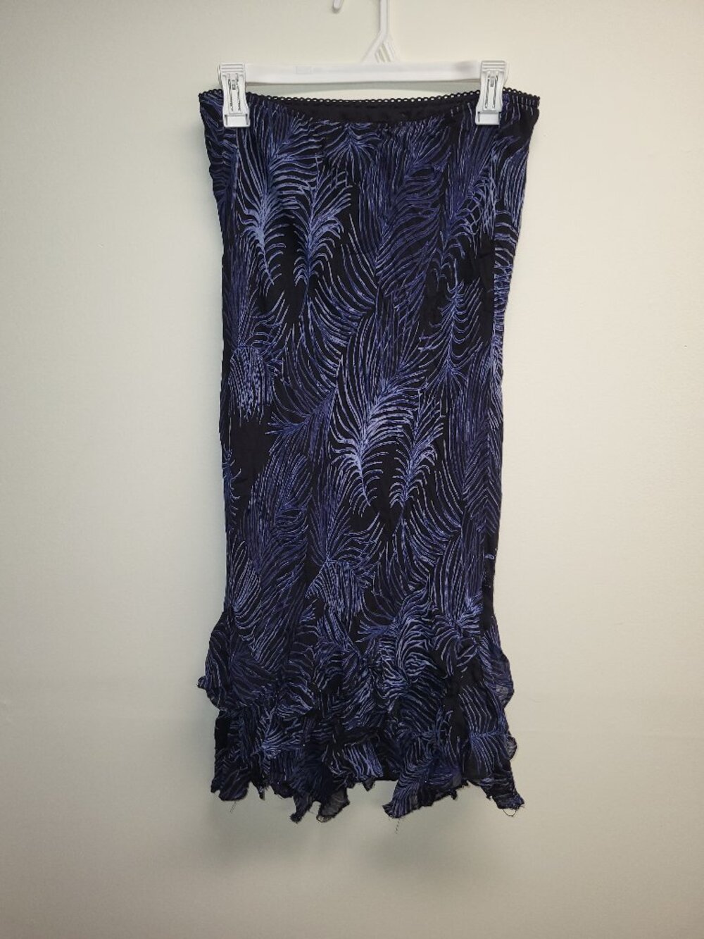 Style & Co Blue Abstract Print Midi Skirt Size 10 Ruffle Hem